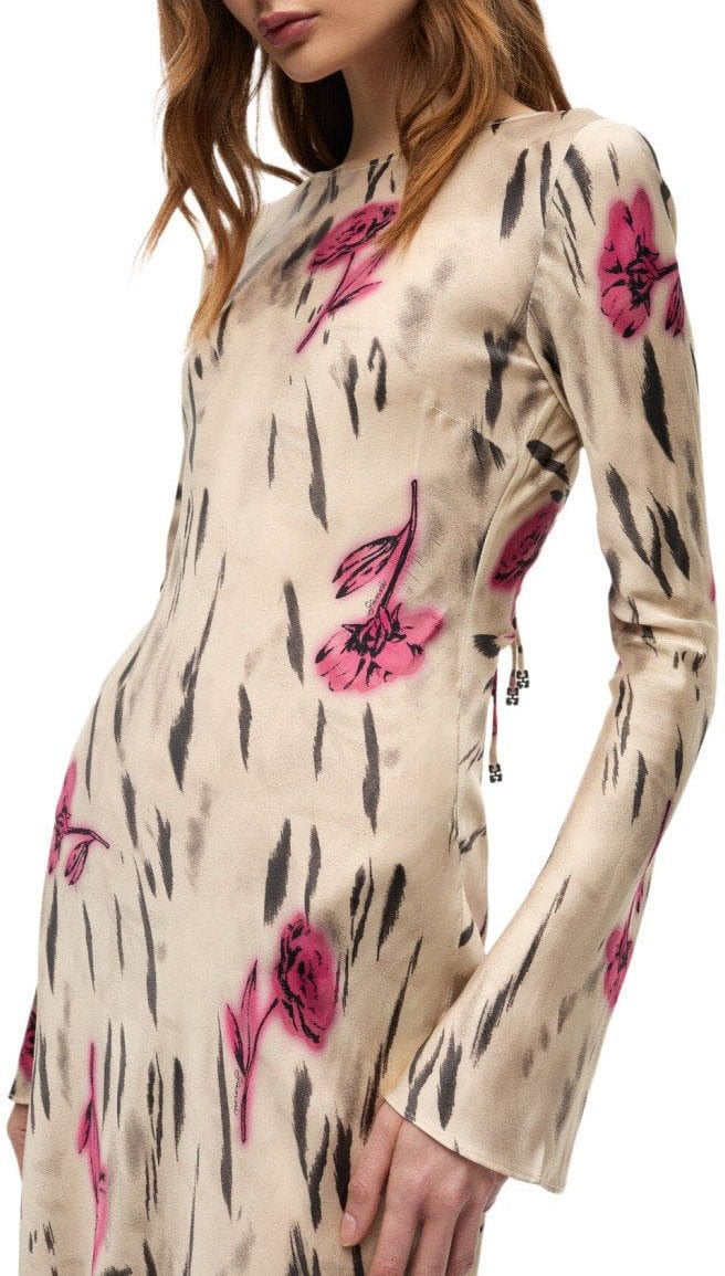 Ganni GANNI IVORY LONG SATIN DRESS Wit