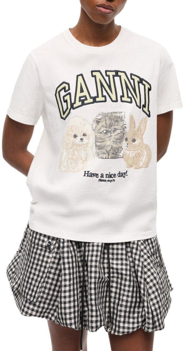 Ganni GANNI ANIMALS T-SHIRT Wit