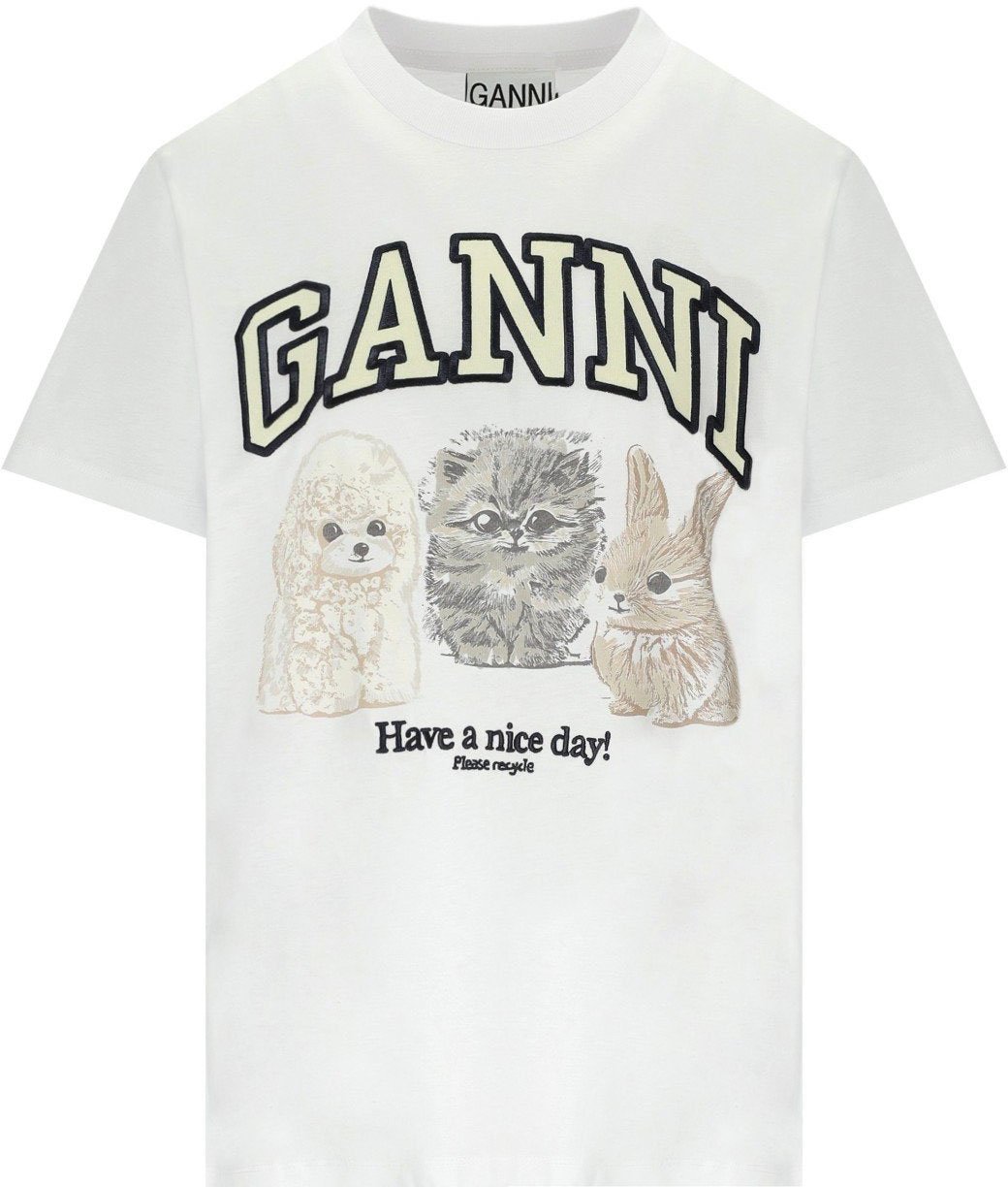 Ganni GANNI ANIMALS T-SHIRT Wit
