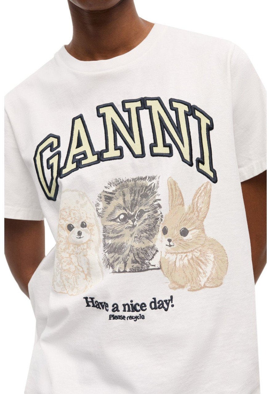 Ganni GANNI ANIMALS T-SHIRT Wit