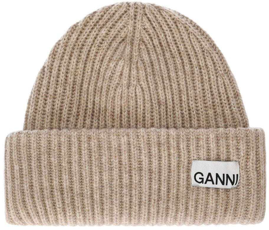 Ganni GANNI OVERSIZE RIBBED BEANIE Beige