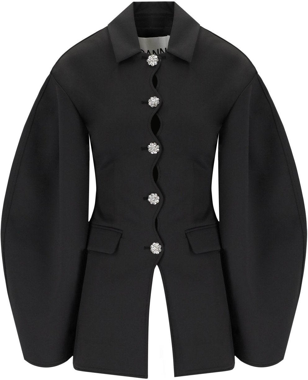 Ganni GANNI SINGLE-BREASTED SCUBA BLAZER Zwart