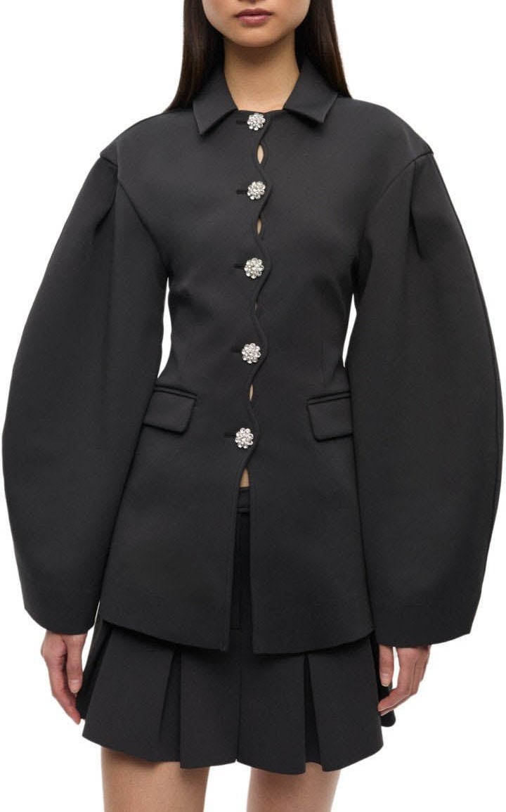 Ganni GANNI SINGLE-BREASTED SCUBA BLAZER Zwart