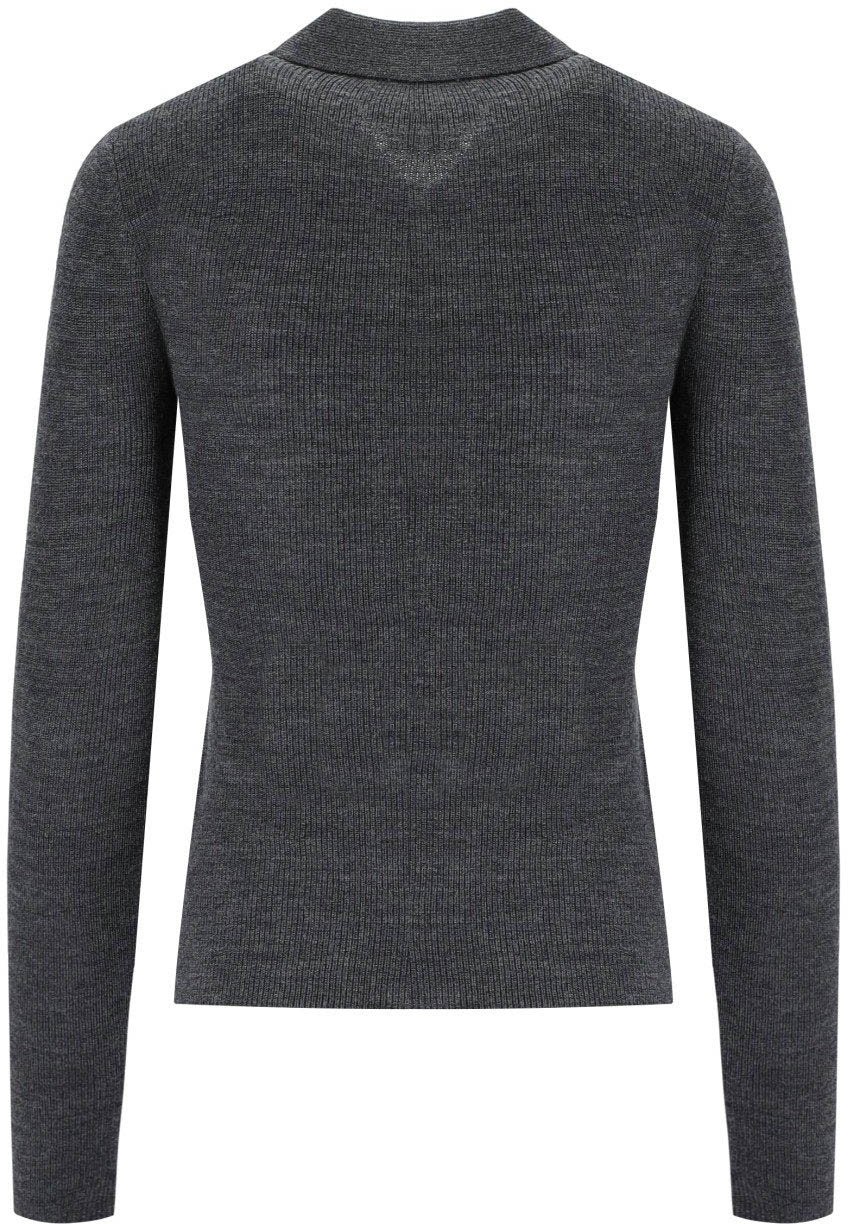 Ganni GANNI GREY JACQUARD POLO SWEATER Grijs