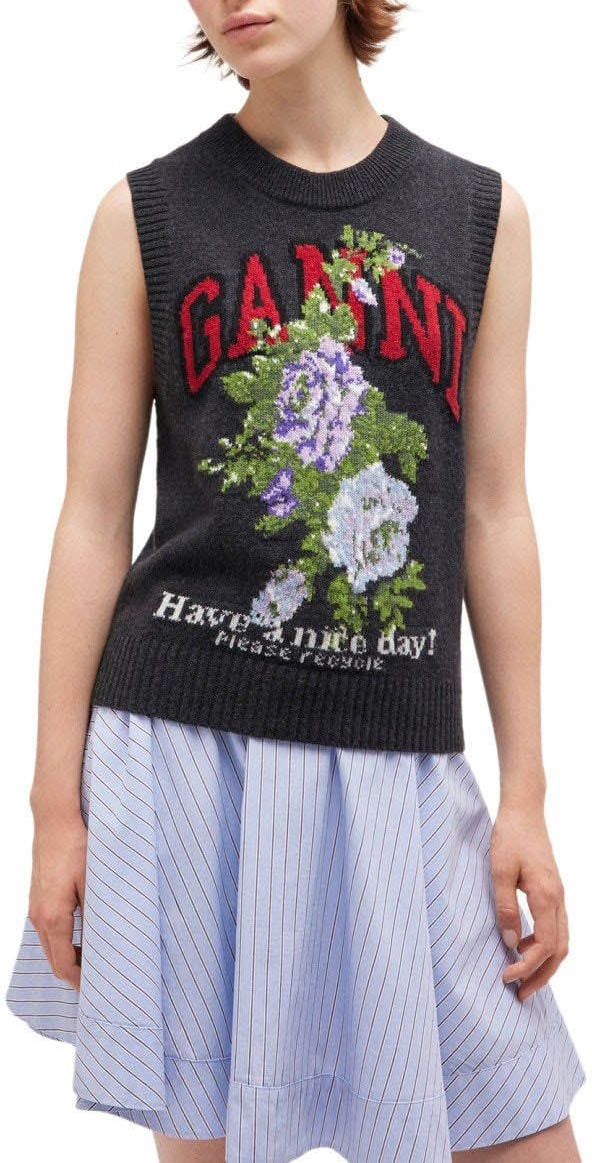 Ganni GANNI FLOWERS GREY VEST Grijs