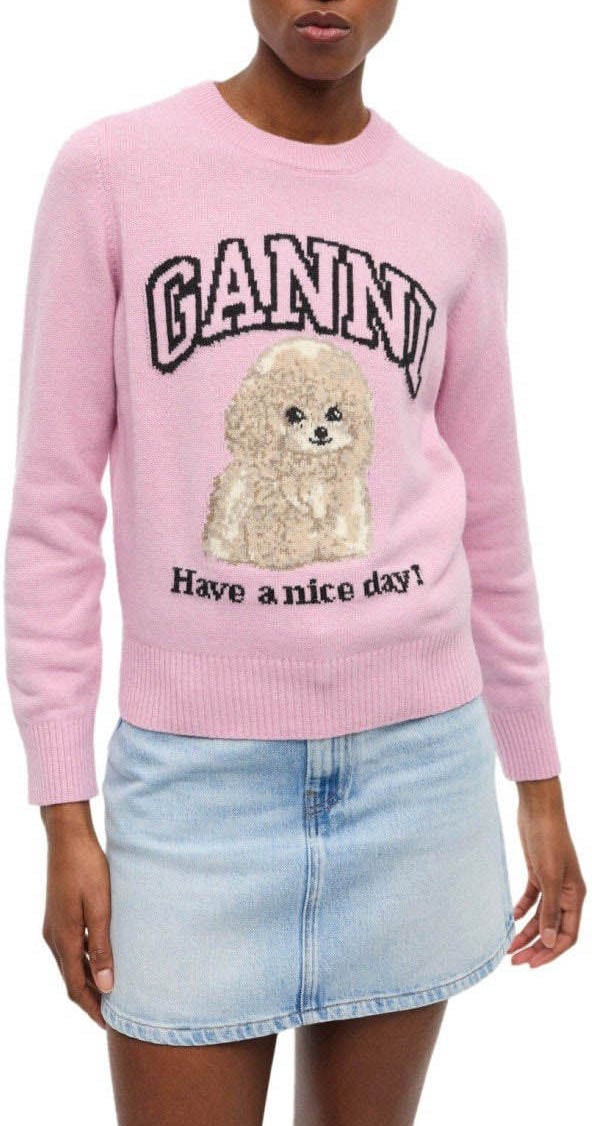 Ganni GANNI POODLE CREWNECK JUMPER Roze