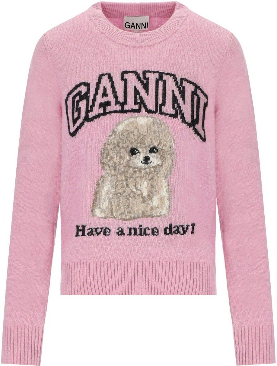 Ganni GANNI POODLE CREWNECK JUMPER Roze