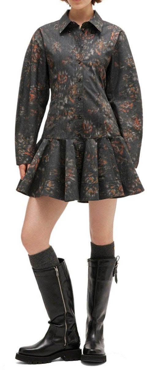 Ganni GANNI PHANTOM FLORAL DRESS Grijs