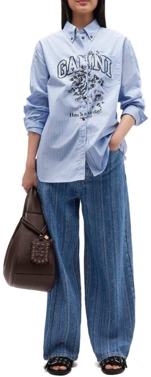 Ganni GANNI FLOWERS LIGHT BLUE SHIRT Lichtblauw