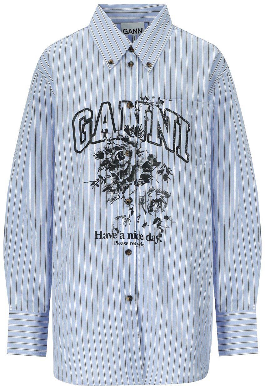 Ganni GANNI FLOWERS LIGHT BLUE SHIRT Lichtblauw