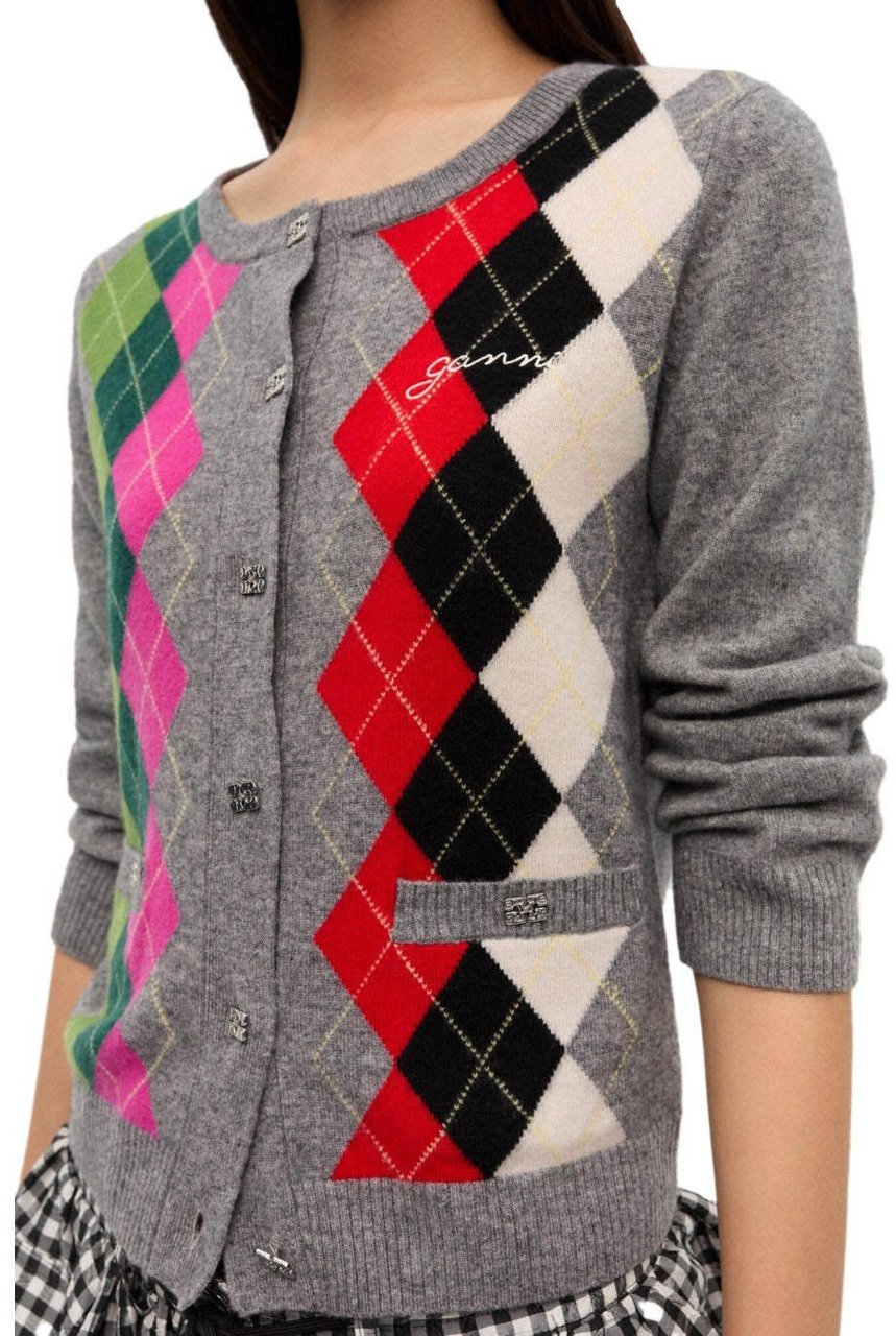 Ganni GANNI GREY DIAMOND CARDIGAN Grijs