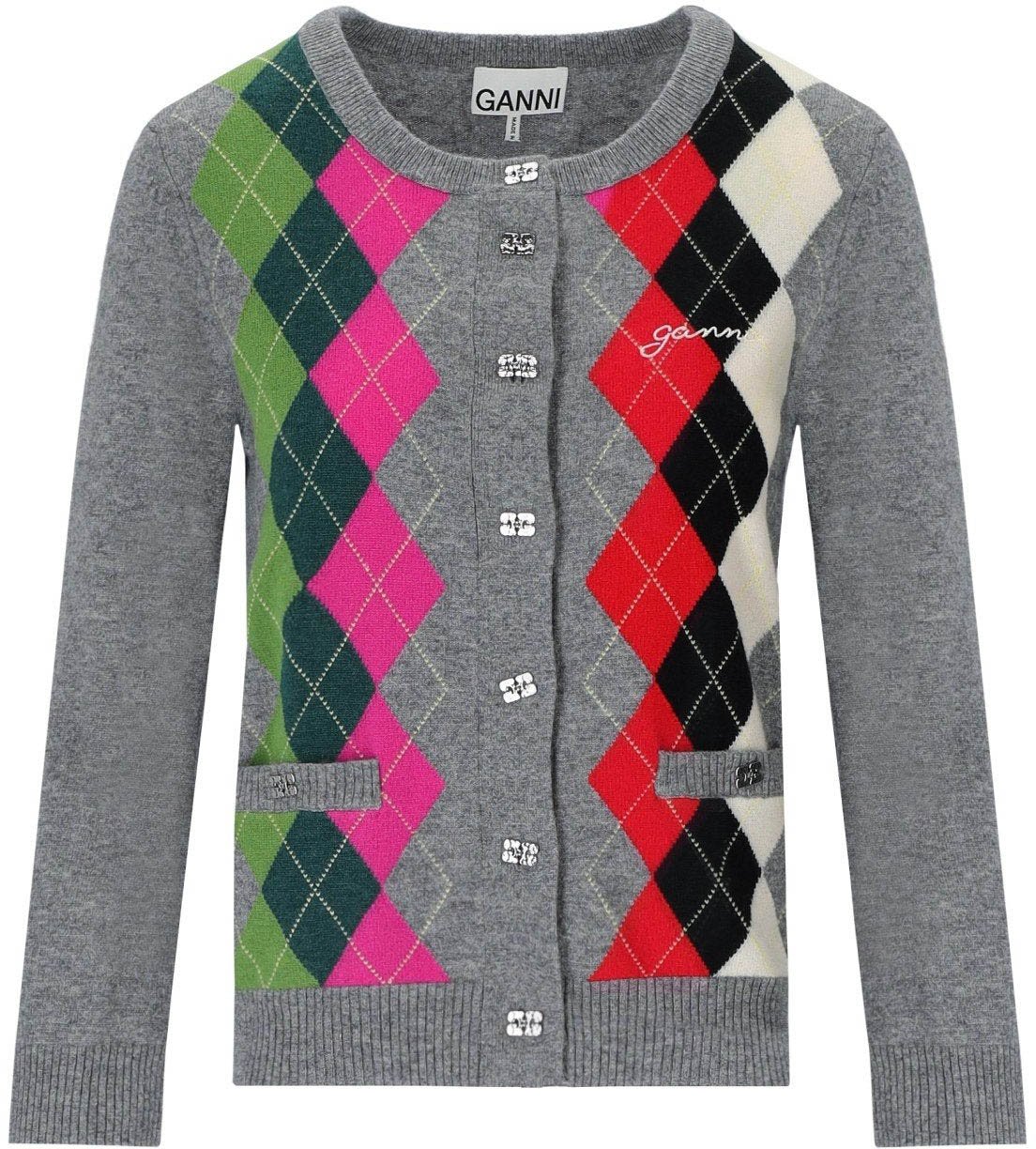 Ganni GANNI GREY DIAMOND CARDIGAN Grijs