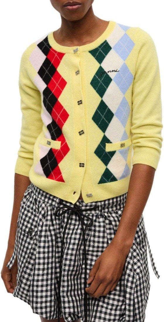 Ganni GANNI DIAMOND CARDIGAN Geel