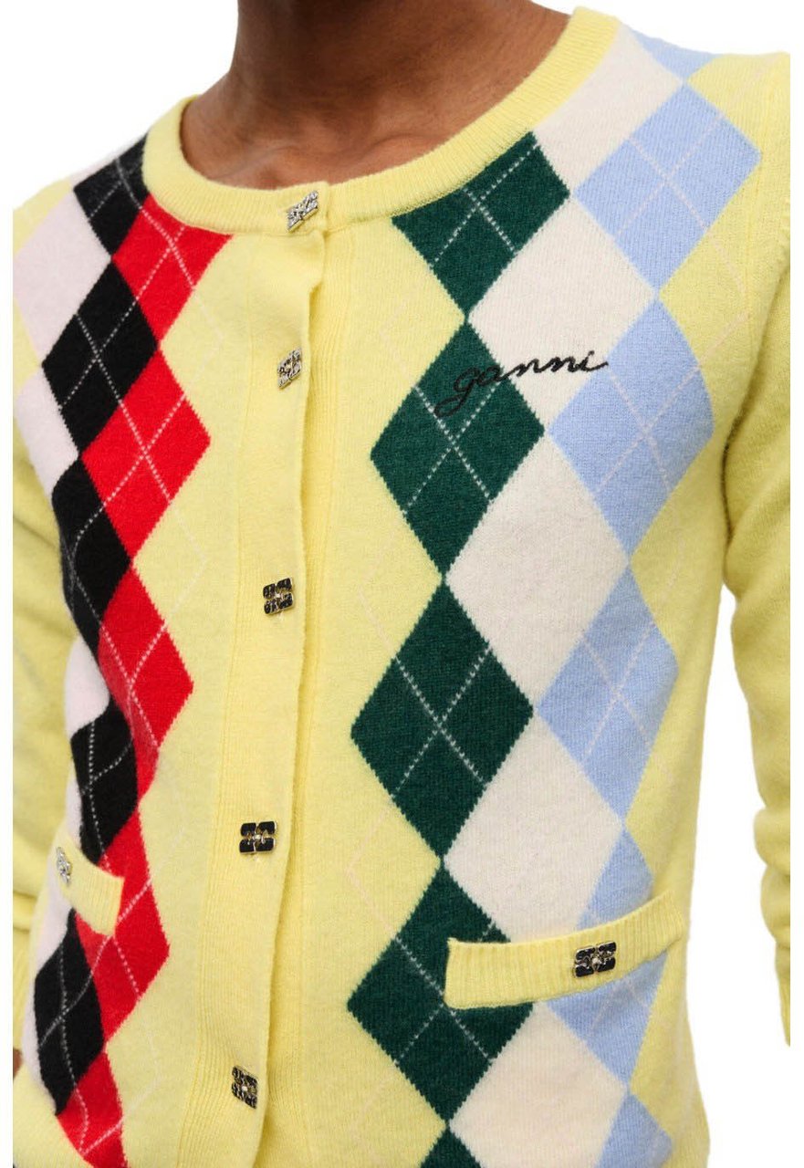 Ganni GANNI DIAMOND CARDIGAN Geel