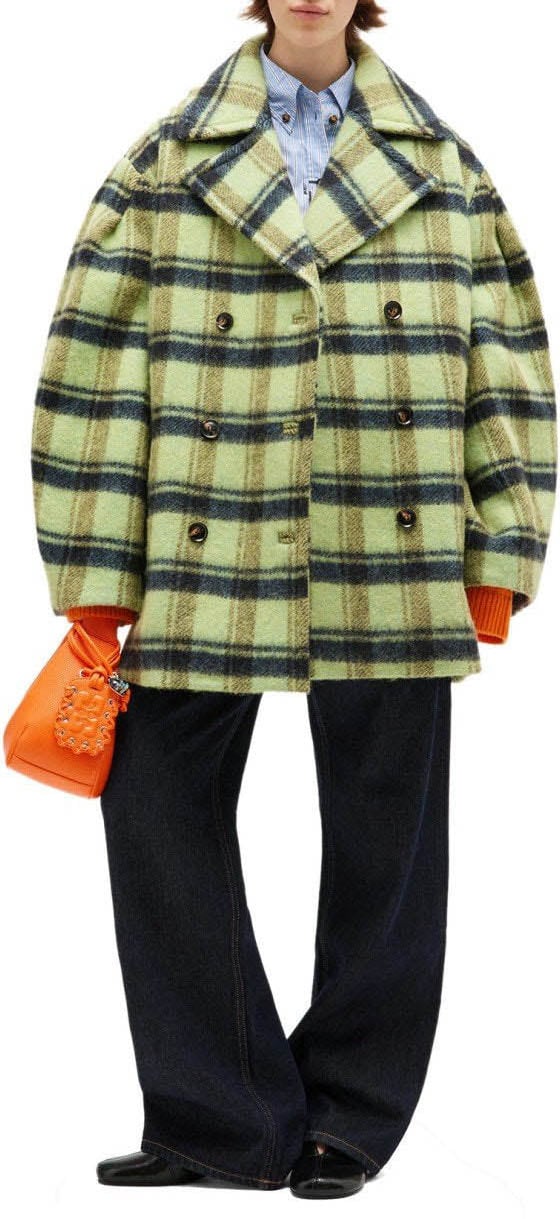 Ganni GANNI LIME SHERBET DOUBLE-BREASTED COAT Groen