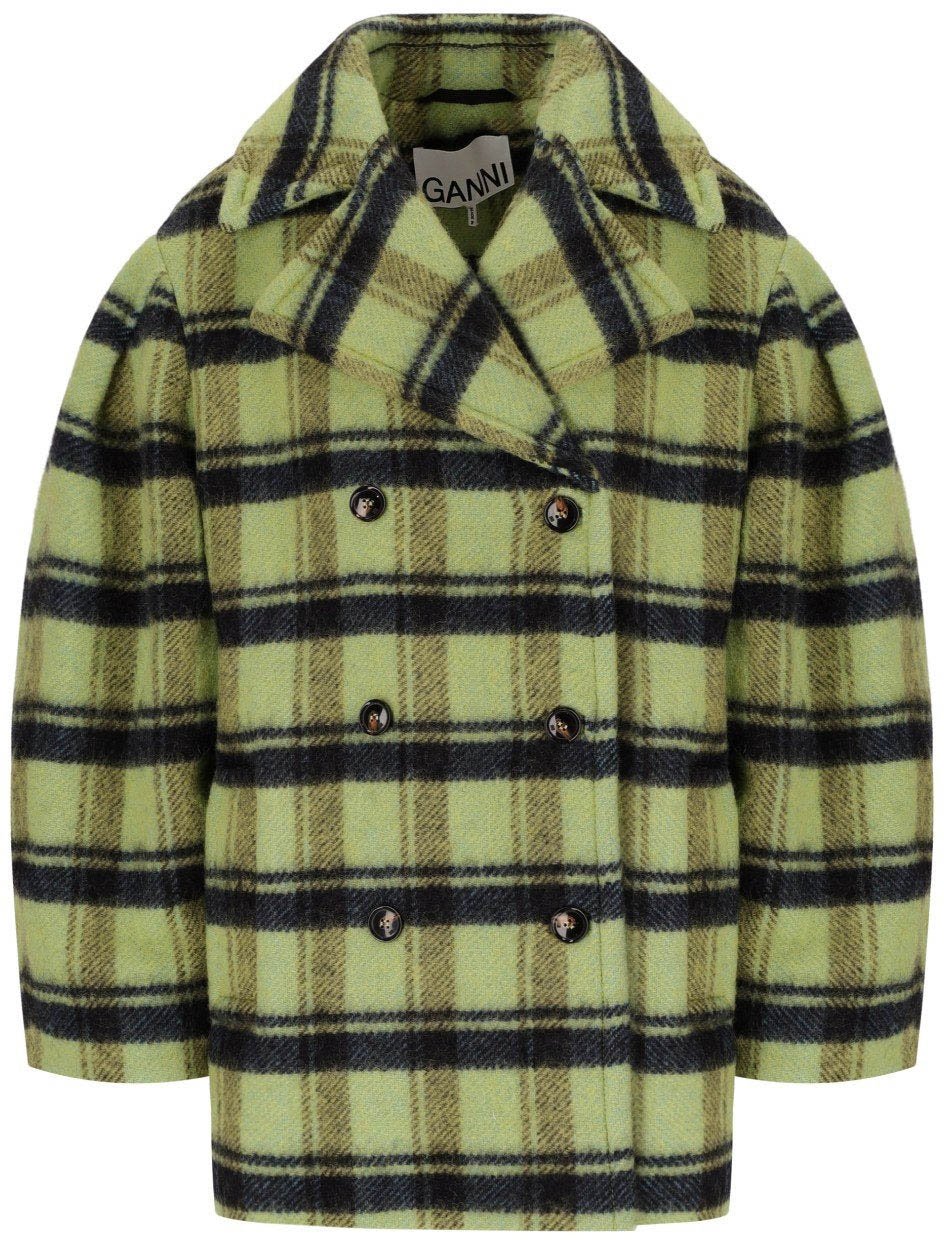 Ganni GANNI LIME SHERBET DOUBLE-BREASTED COAT Groen