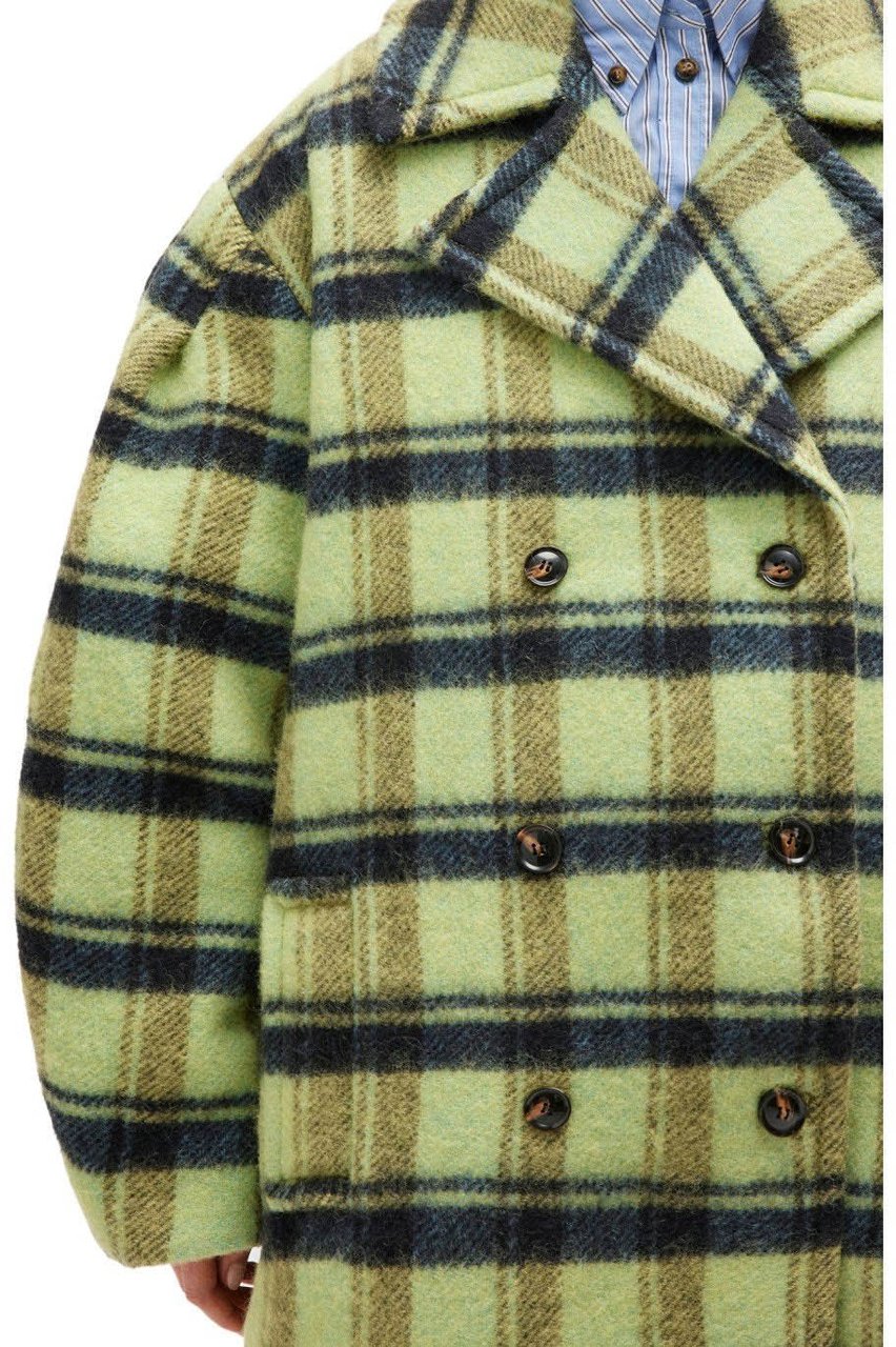 Ganni GANNI LIME SHERBET DOUBLE-BREASTED COAT Groen