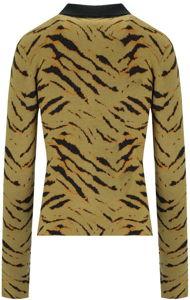 Ganni GANNI KHAKI ZEBRA PRINT POLO PULLOVER Beige