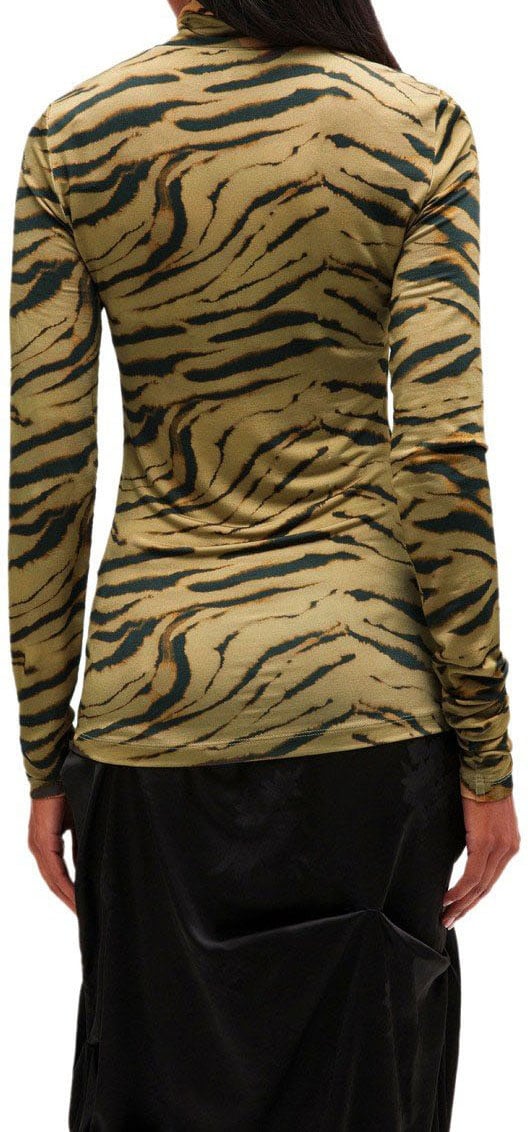 Ganni GANNI KHAKI ZEBRA PRINT TURTLENECK TOP Beige