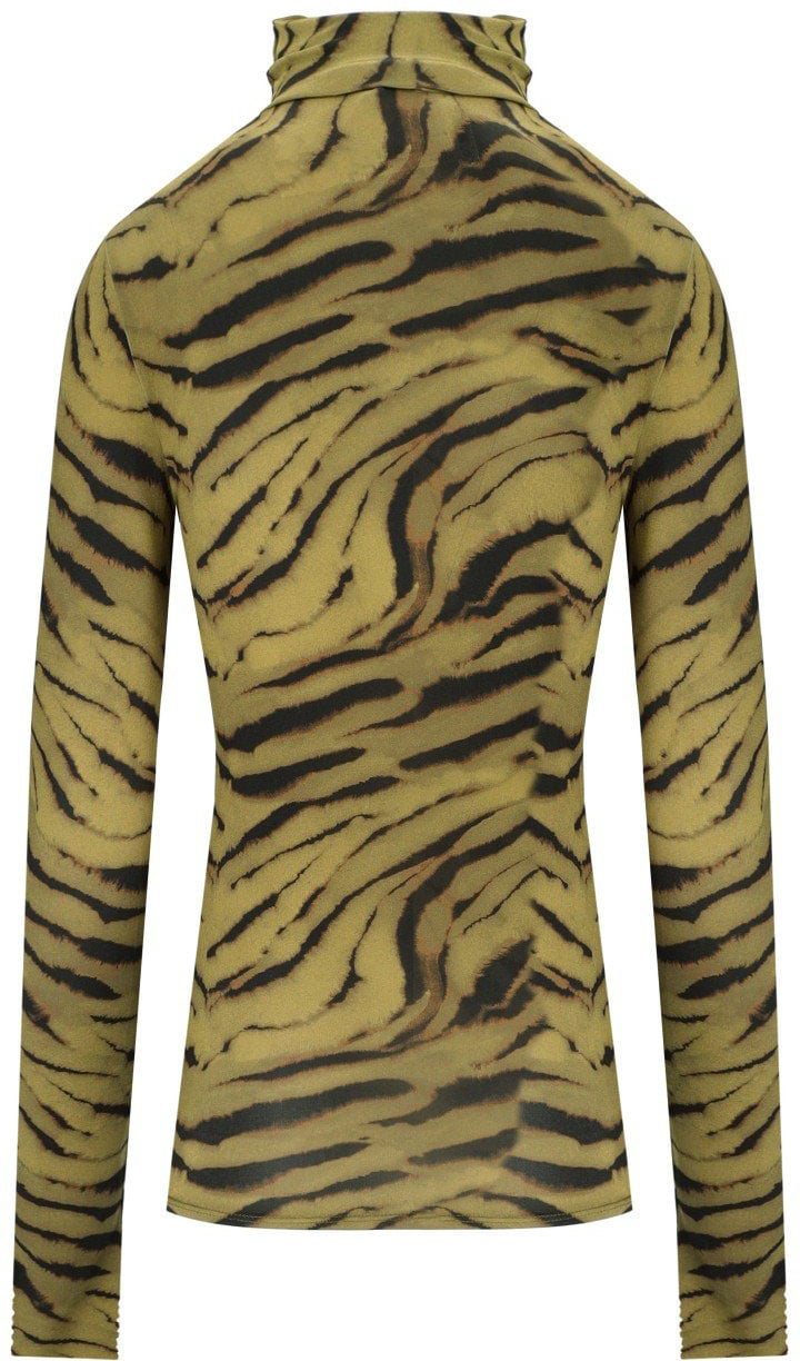 Ganni GANNI KHAKI ZEBRA PRINT TURTLENECK TOP Beige