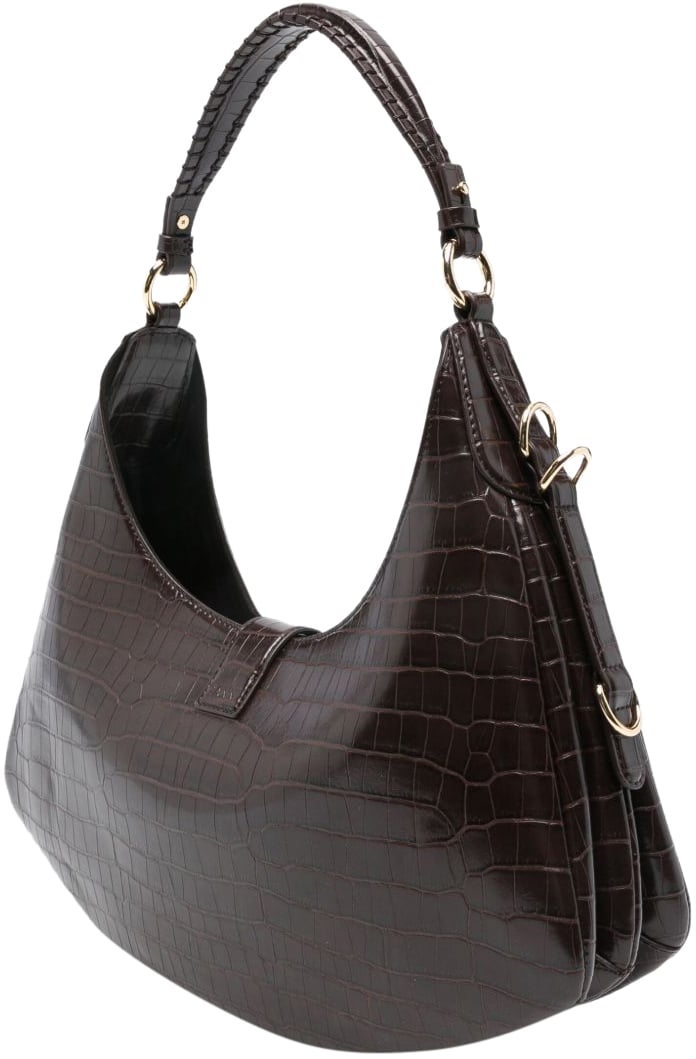 Ganni GANNI KAT SMALL CROCO CHOCOLATE FONDANT HOBO BAG Bruin