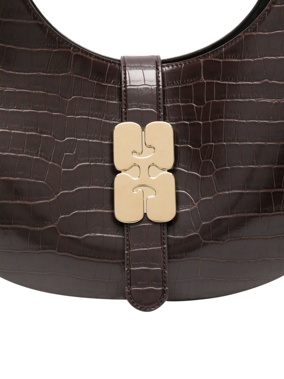 Ganni GANNI KAT SMALL CROCO CHOCOLATE FONDANT HOBO BAG Bruin