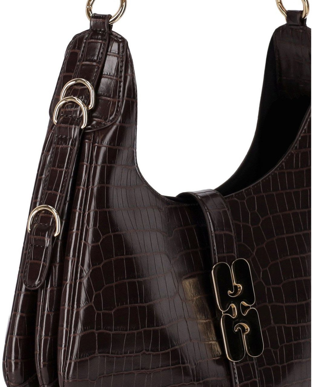 Ganni GANNI KAT SMALL CROCO CHOCOLATE FONDANT HOBO BAG Bruin