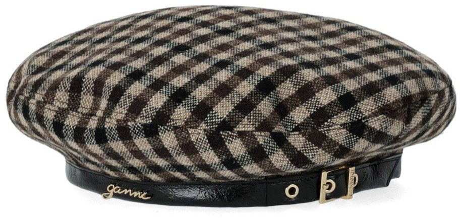 Ganni GANNI COFFEE CHECK BERET Bruin
