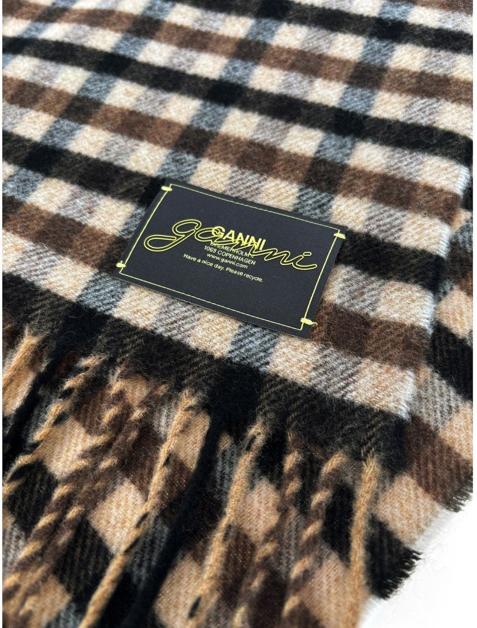 Ganni GANNI COFFEE CHECK SCARF Bruin
