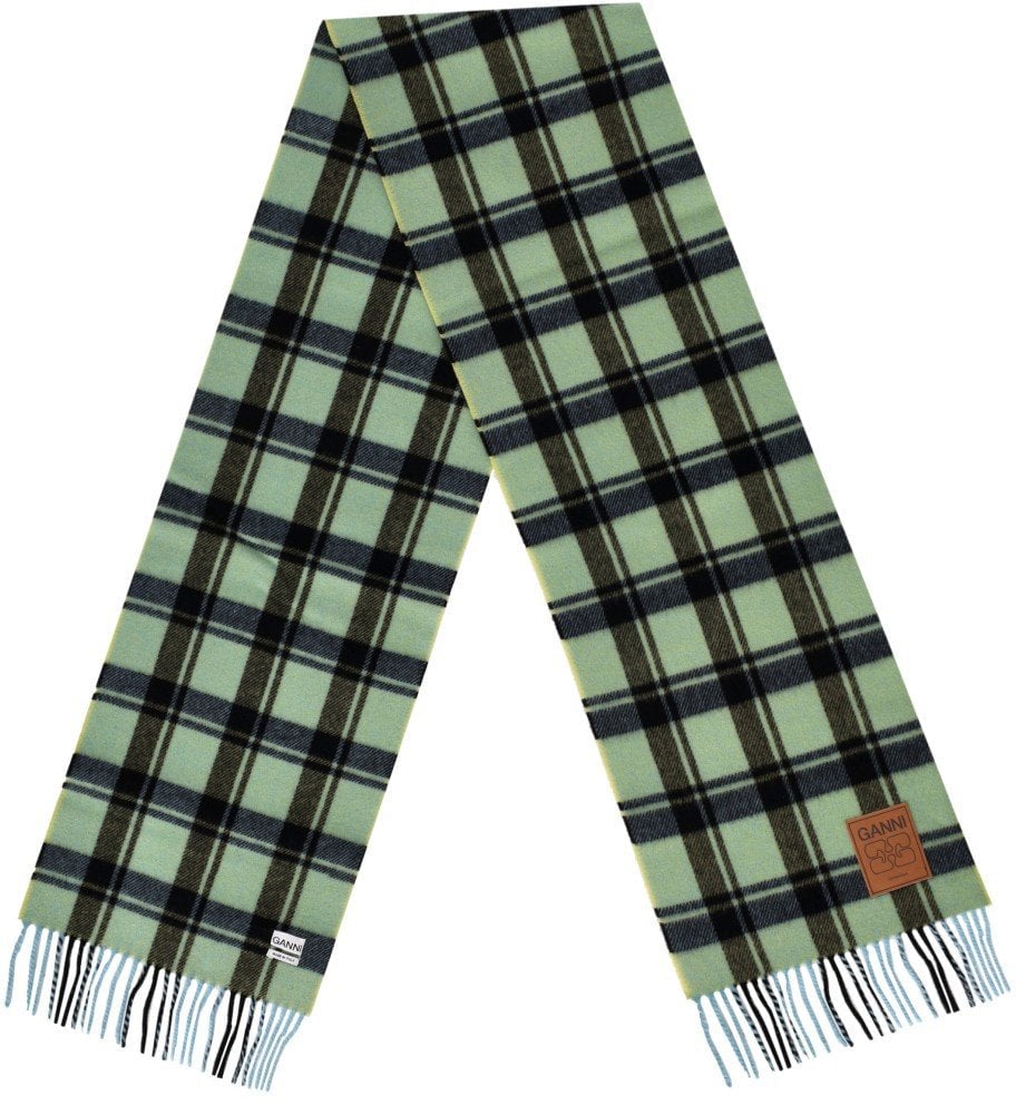 Ganni GANNI YELLOW PEAR CHECK SCARF Groen