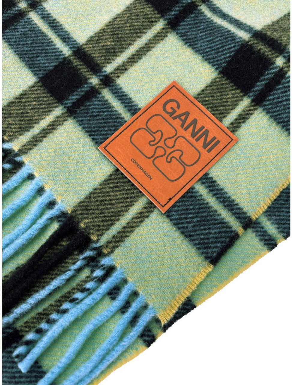 Ganni GANNI YELLOW PEAR CHECK SCARF Groen