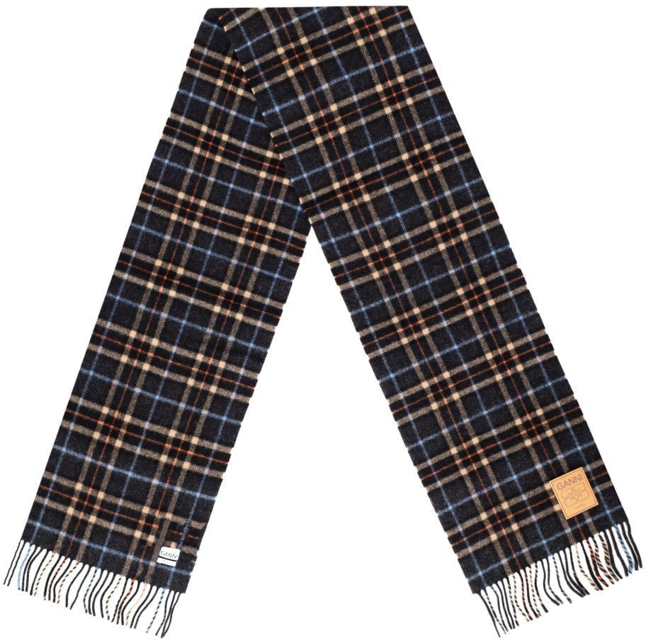 Ganni GANNI BLUE CHECK SCARF Grijs