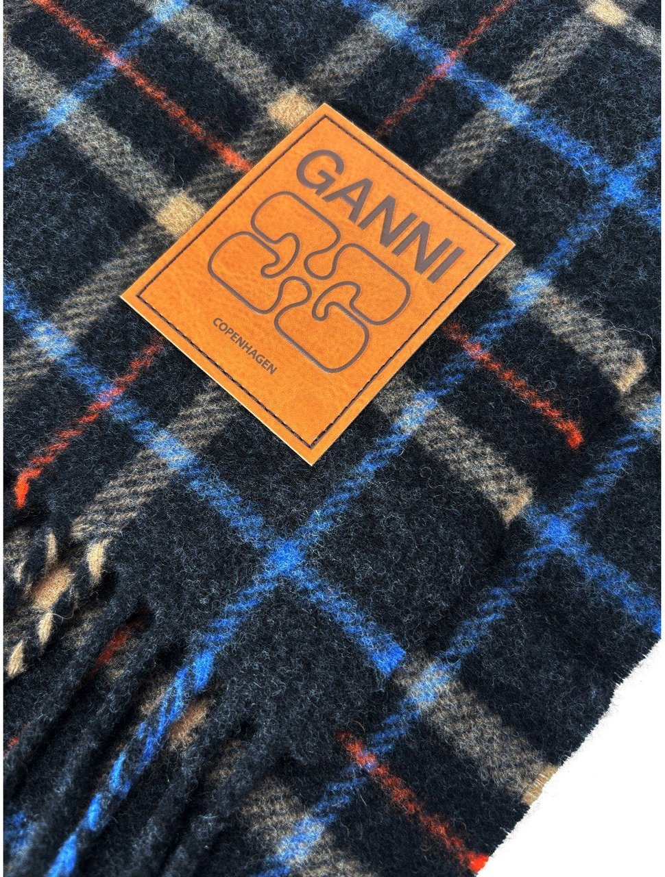 Ganni GANNI BLUE CHECK SCARF Grijs