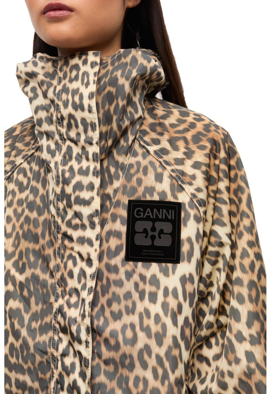 Ganni GANNI ANIMAL PRINT NYLON JACKET Beige