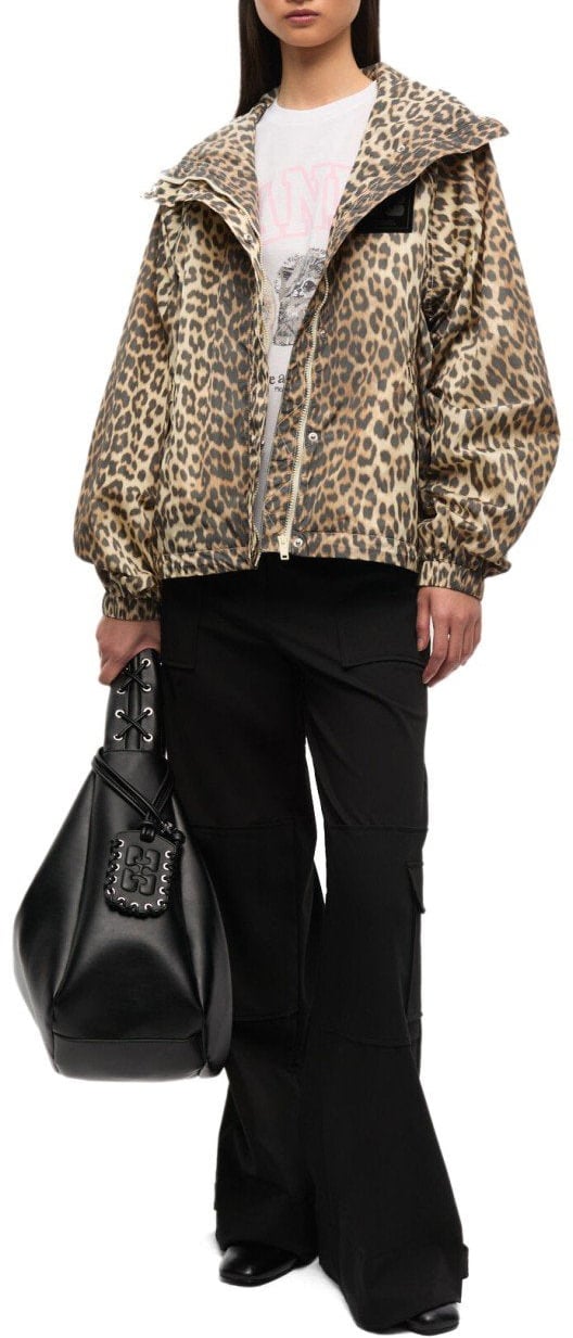 Ganni GANNI ANIMAL PRINT NYLON JACKET Beige