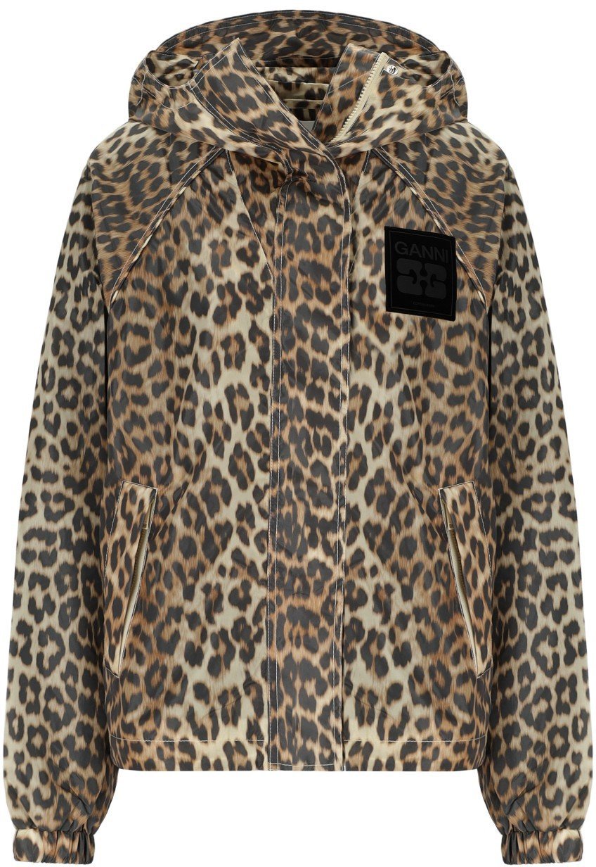 Ganni GANNI ANIMAL PRINT NYLON JACKET Beige