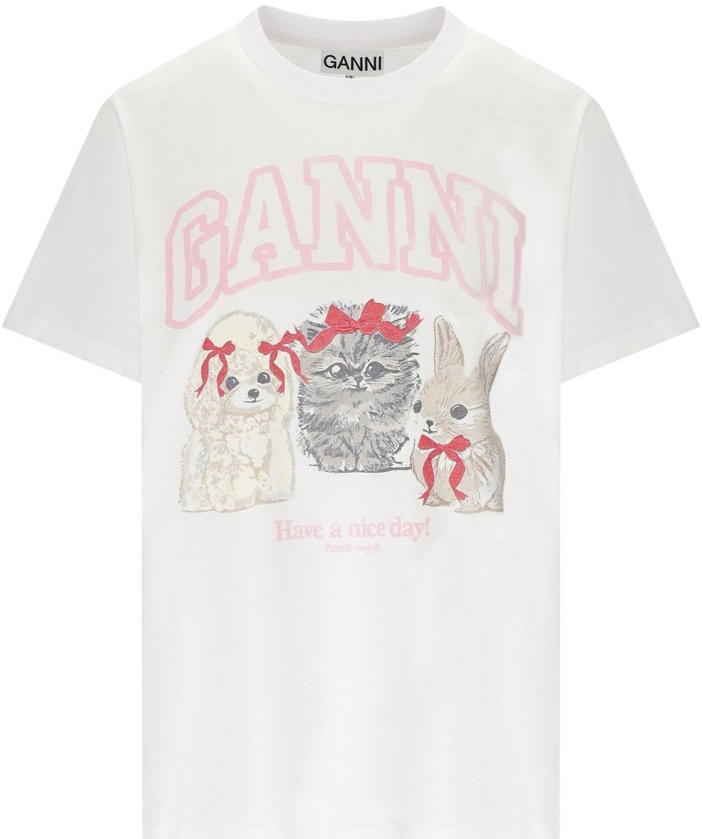 Ganni GANNI ANIMALS BASIC T-SHIRT Wit