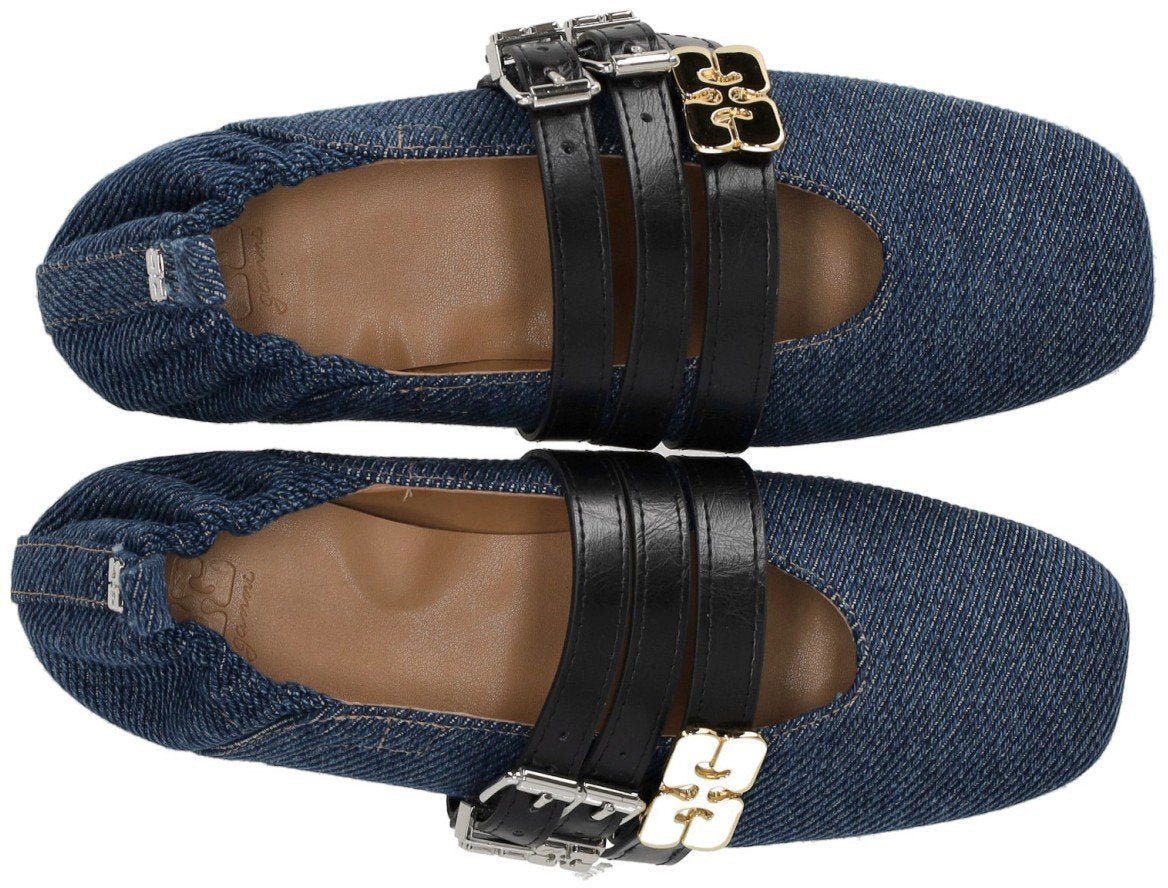 Ganni GANNI SUE TRIPLE DENIM BALLET FLAT SHOE Blauw