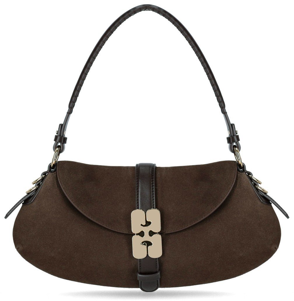 Ganni GANNI KAT CHICORY COFFEE BAGUETTE BAG Bruin