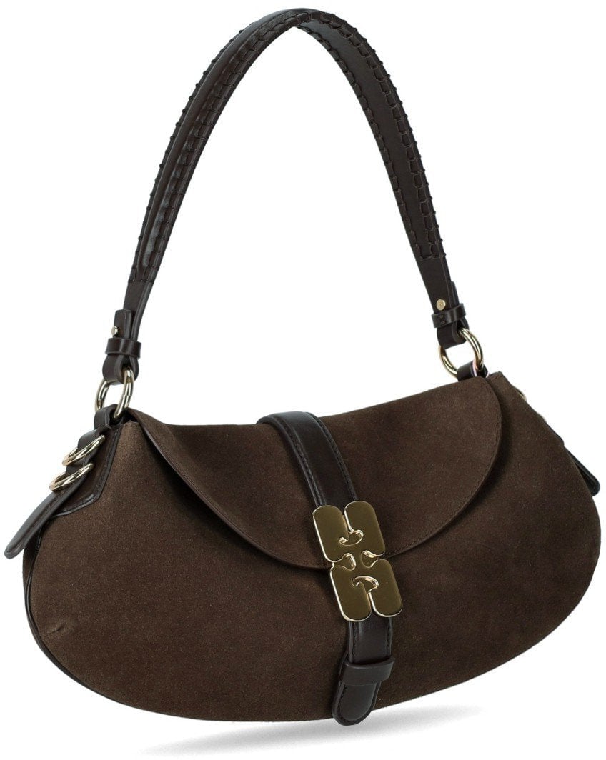 Ganni GANNI KAT CHICORY COFFEE BAGUETTE BAG Bruin