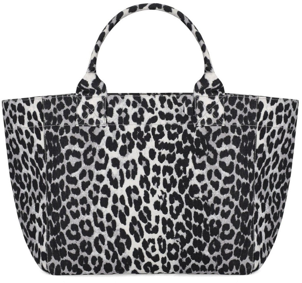 Ganni GANNI LEOPARD PRINT GREY SHOPPING BAG Zilver