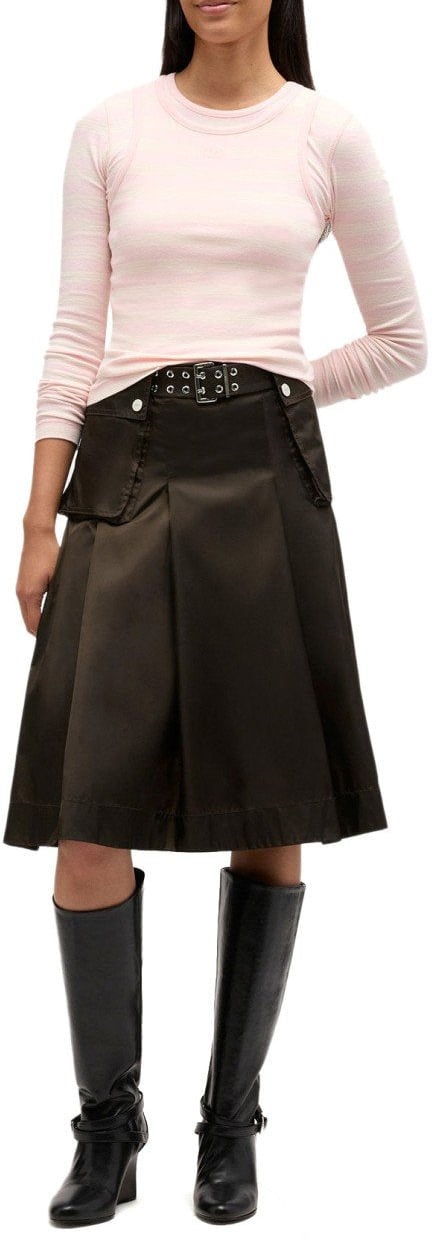 Ganni GANNI NYLON MIDI SKIRT Bruin