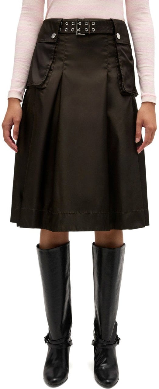 Ganni GANNI NYLON MIDI SKIRT Bruin