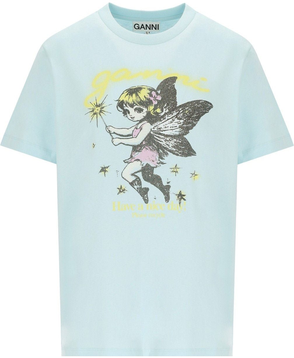 Ganni GANNI FAIRY LIGHT BLUE T-SHIRT Lichtblauw