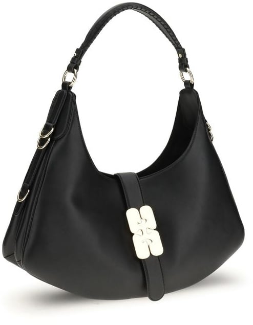 Ganni Ganni Black Calf Leather Bos Taurus Shoulder Bag Zwart