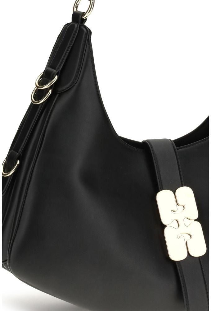 Ganni Ganni Black Calf Leather Bos Taurus Shoulder Bag Zwart