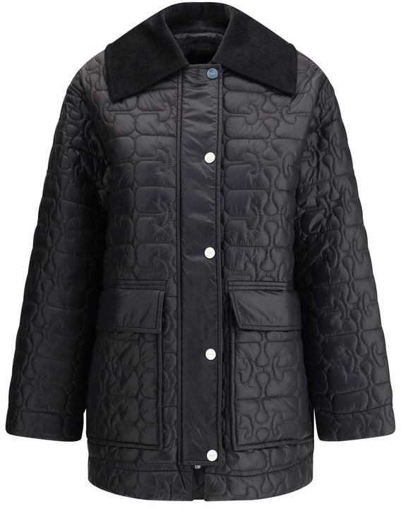 Ganni Gray Nylon Coat Grijs