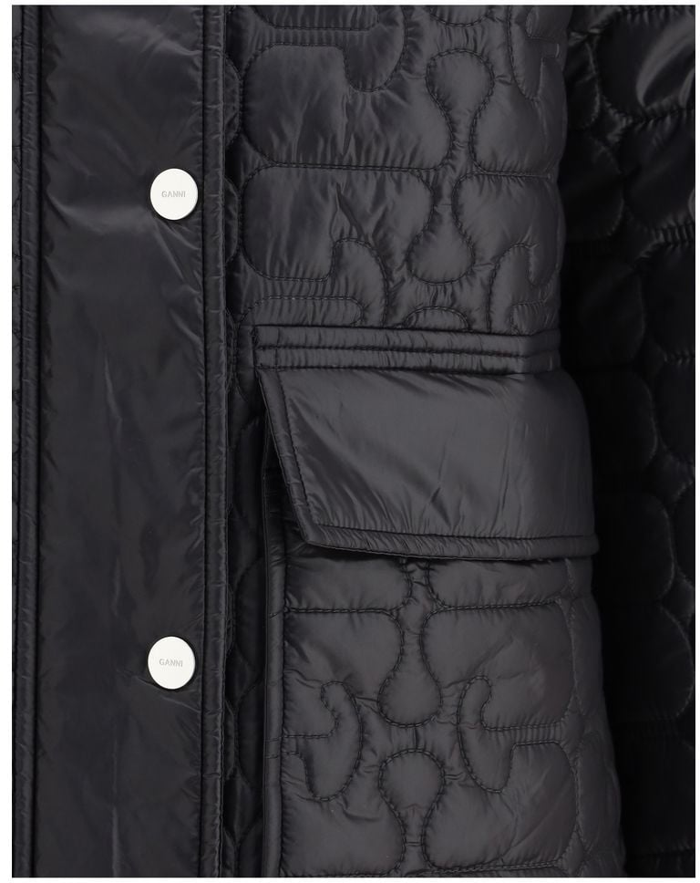 Ganni Gray Nylon Coat Grijs