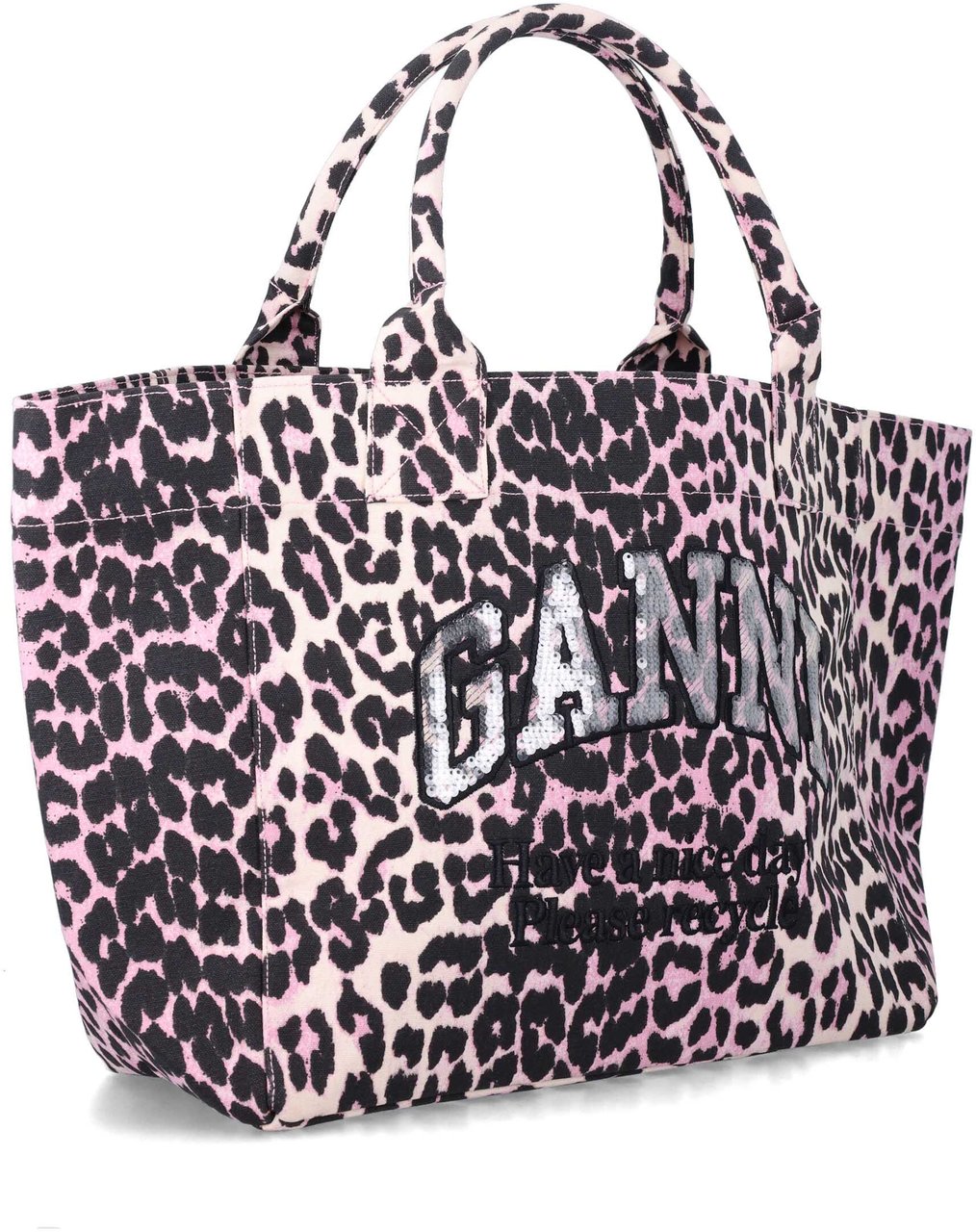 Ganni Leopard Printed Sequin Medium Tote Grijs