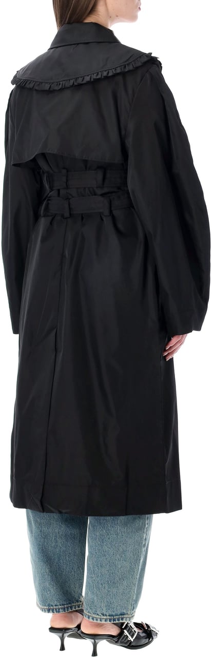 Ganni Duchesse Nylon Trench Nero Zwart